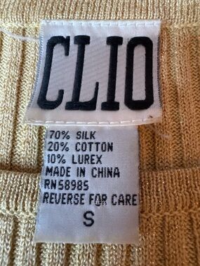 CLIO Silk Blend Ribbed Top Gold Shimmer Fitted Size S